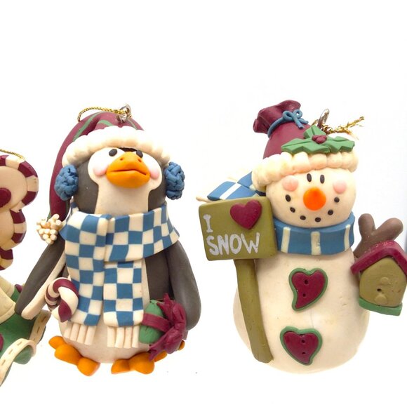 8 Christmas Ornaments Handcrafted Clay Angel Penguin Moose Snowman Holiday Decor - Picture 3 of 7